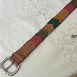 Fossil Leather Belt Vintage with Multicolor Chevron Design Small
